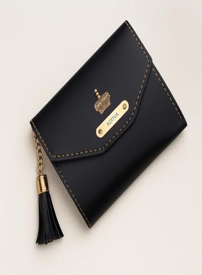 CELED Personalized Women’s Leather Clutch | Custom Name Engraved Purse with Tassel (Black) - Image 3
